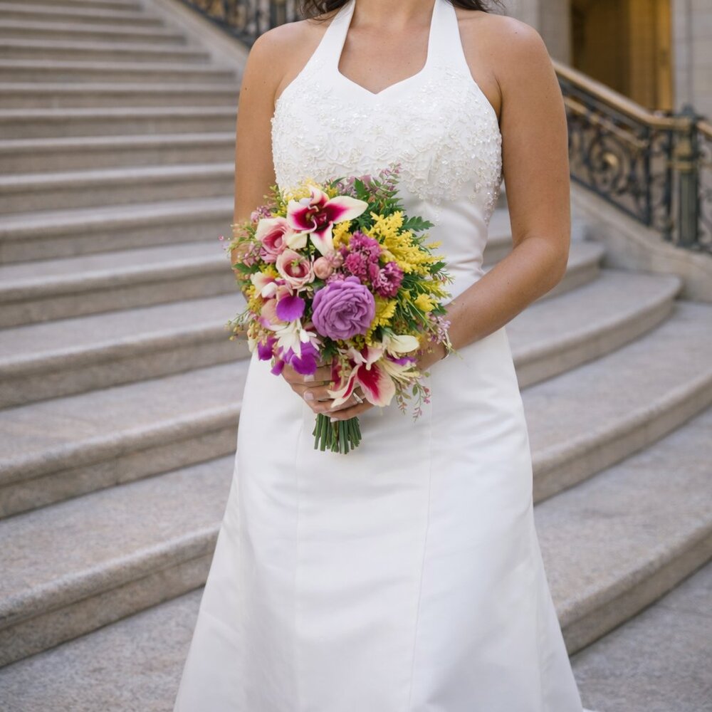 Wedding Gown by Moonlight Bridal White Halter A Line Dress Size 1…